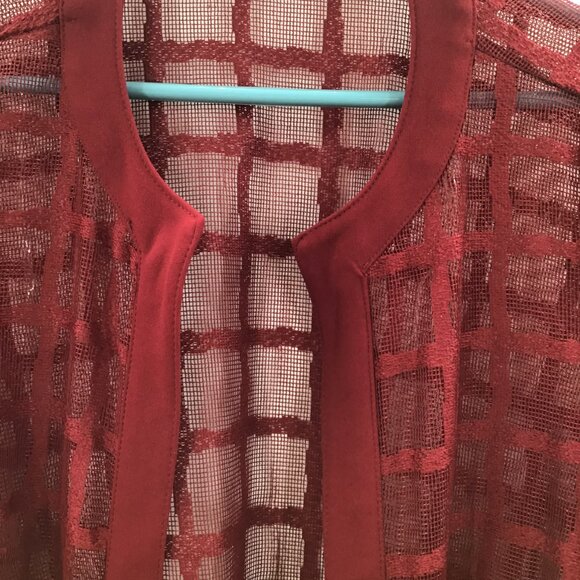 Maya Brooke XL Layering Duster Red Mesh Windowpane Lagenlook Cover Up Resortwear - Picture 10 of 11